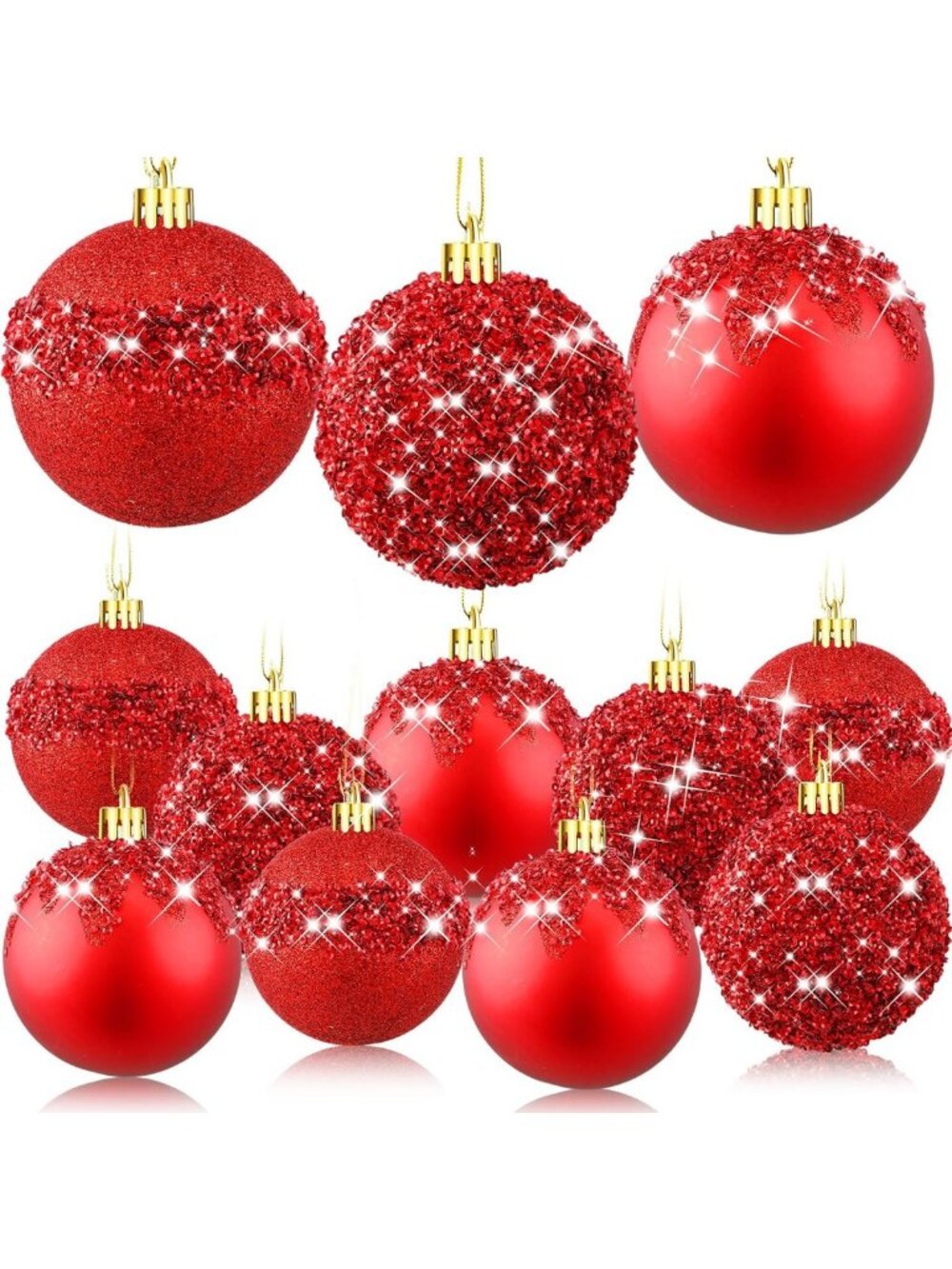 12 Glittery Christmas Ball Ornaments - Rhinestone Sequin Holiday Decor for Trees